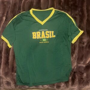 Brasil Green V-Neck Tee with Yellow Trim